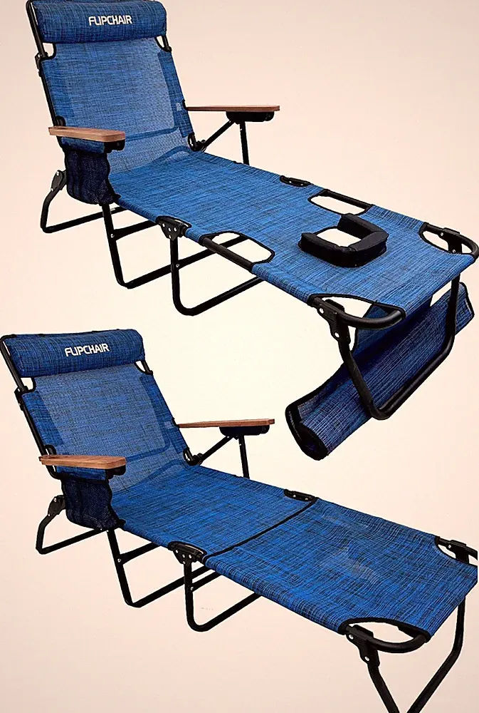 FLIP Brown Patio Chaise Lounger with Face Holes - 6 Recline Positions